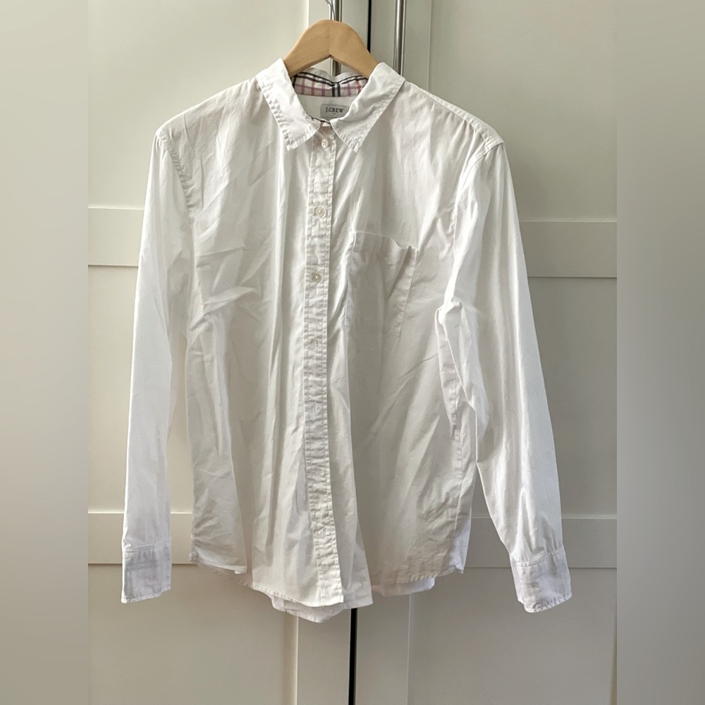 J. Crew Women’s White Shirt with Plaid Detail